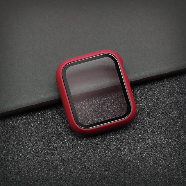 Glass+Case Full Cover For Apple Watch Case Series 7 6 SE 5 4 321 iWatch Case Accessor 45/41/44/40/42/38mm Protector Apple Watch Red