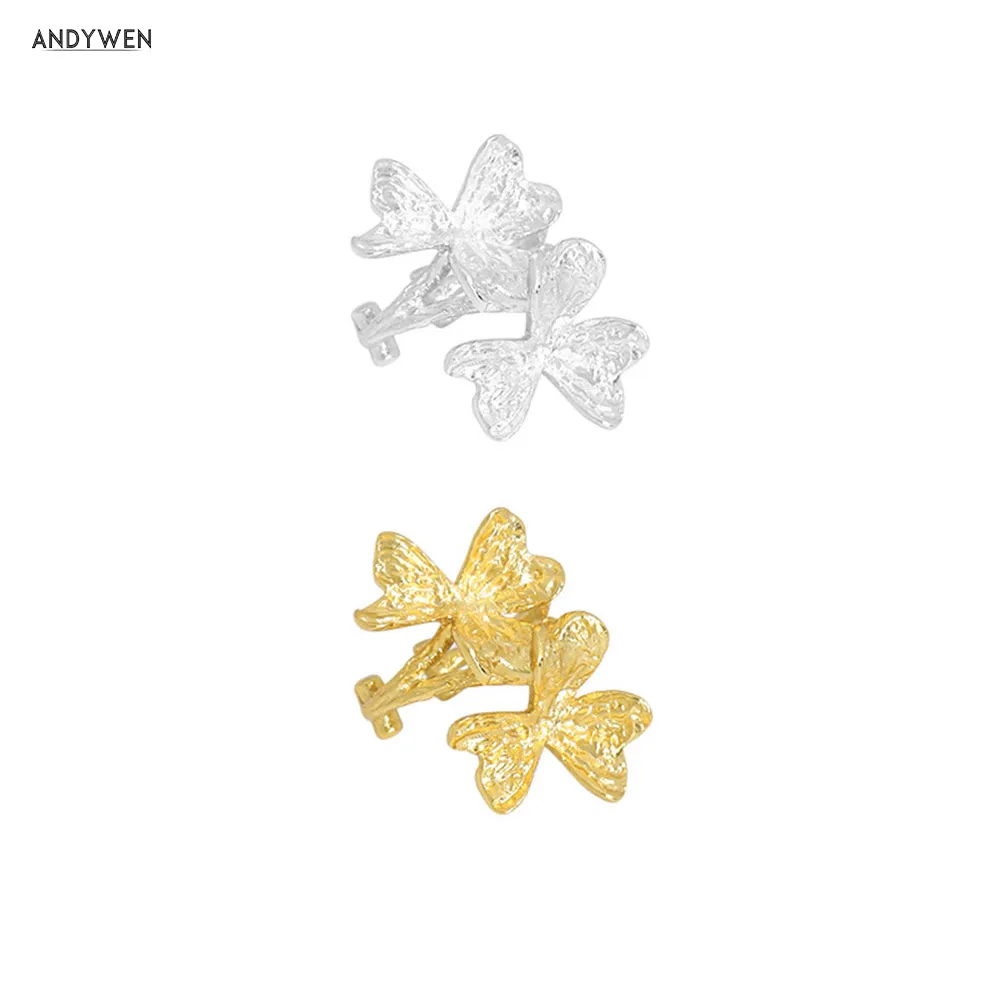 ANDYWEN 925 пробы серебряные Простые цветочные серьги для ушей без пирсинга Клипсы