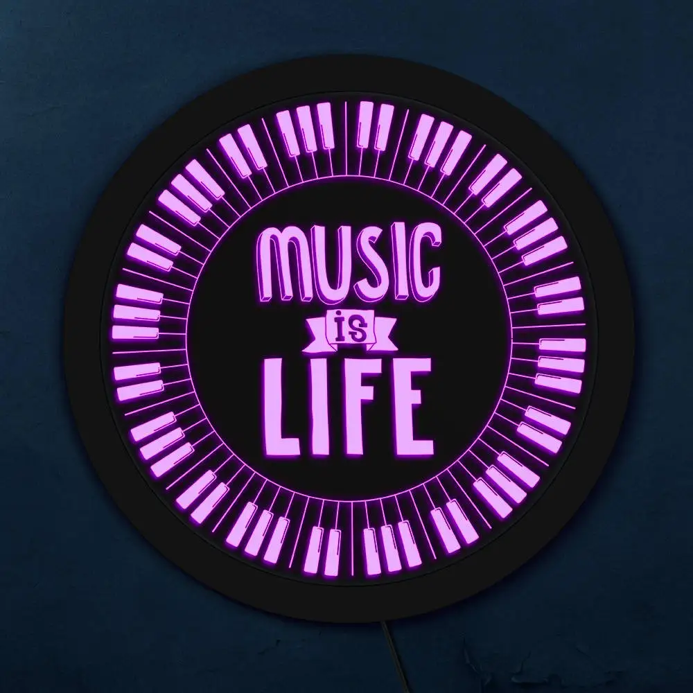Круглая светодиодсветодиодный неоновая клавиатура для пианино Music Is Life