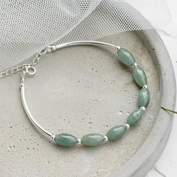

Adjustable 925 Sterling Silver Green Oval Bead Charm Bracelet For Women Fashion Christmas Party Jewelry sl247