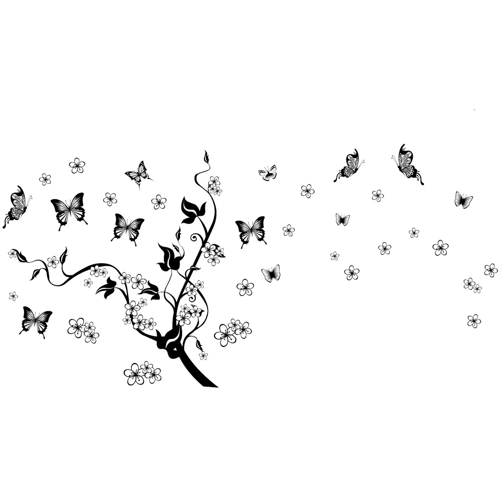 Yunzi yu 7005PVC Waterproof Three Generations European Style Pure Black Flower Vine to Send 10 Butterfly Background Decal Wall S