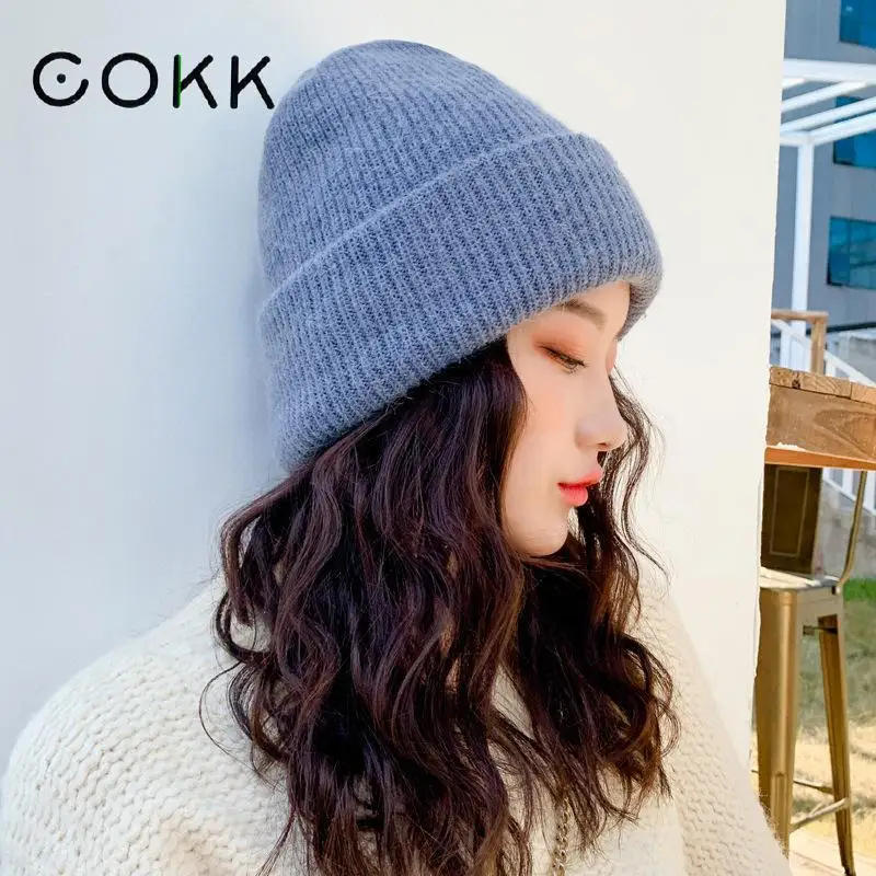 COKK вязаная шапка из кроличьего меха, женские зимние шапки Skullies Beanies, зимние шапки для женщин, шапка для девочек, женская шапка, теплая утолщенная мягкая шапка