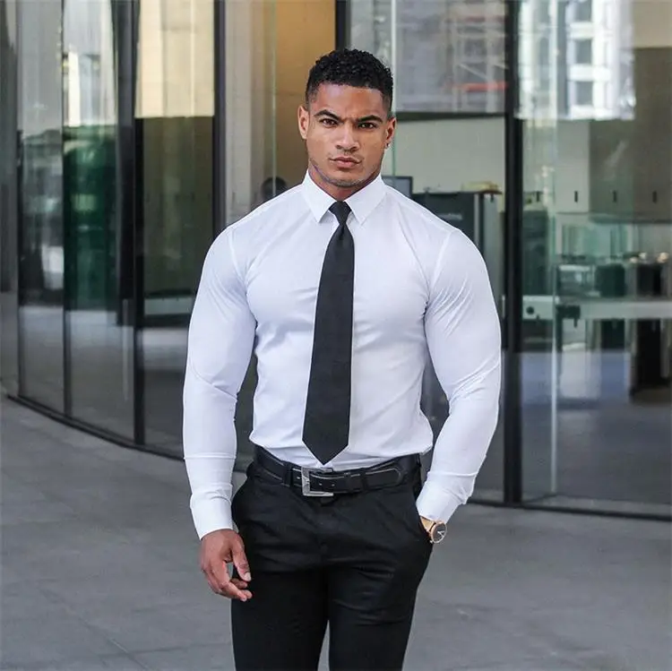 White Dress Shirt Men Long Sleeve Slim 