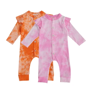 

Spring Autumn Baby Boys Girls Romper Cotton Long Sleeve Ruffles Sleeve Tie Dye Print Rompers Jumpsuits Infant Kids Clothing