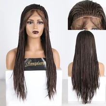 RONGDUOYI темно-коричневый плетеный ящик косички передний кружевной парик длинные высокотемпературные волокна волос Синтетические Кружева передние парики для женщин