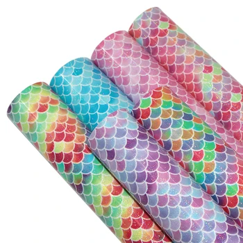 

David accessories 20*34cm 6Pieces/set Fish Scale Synthetic Leather Patchwork Hair Bow Earrings Handbag Phone case,1Yc12655