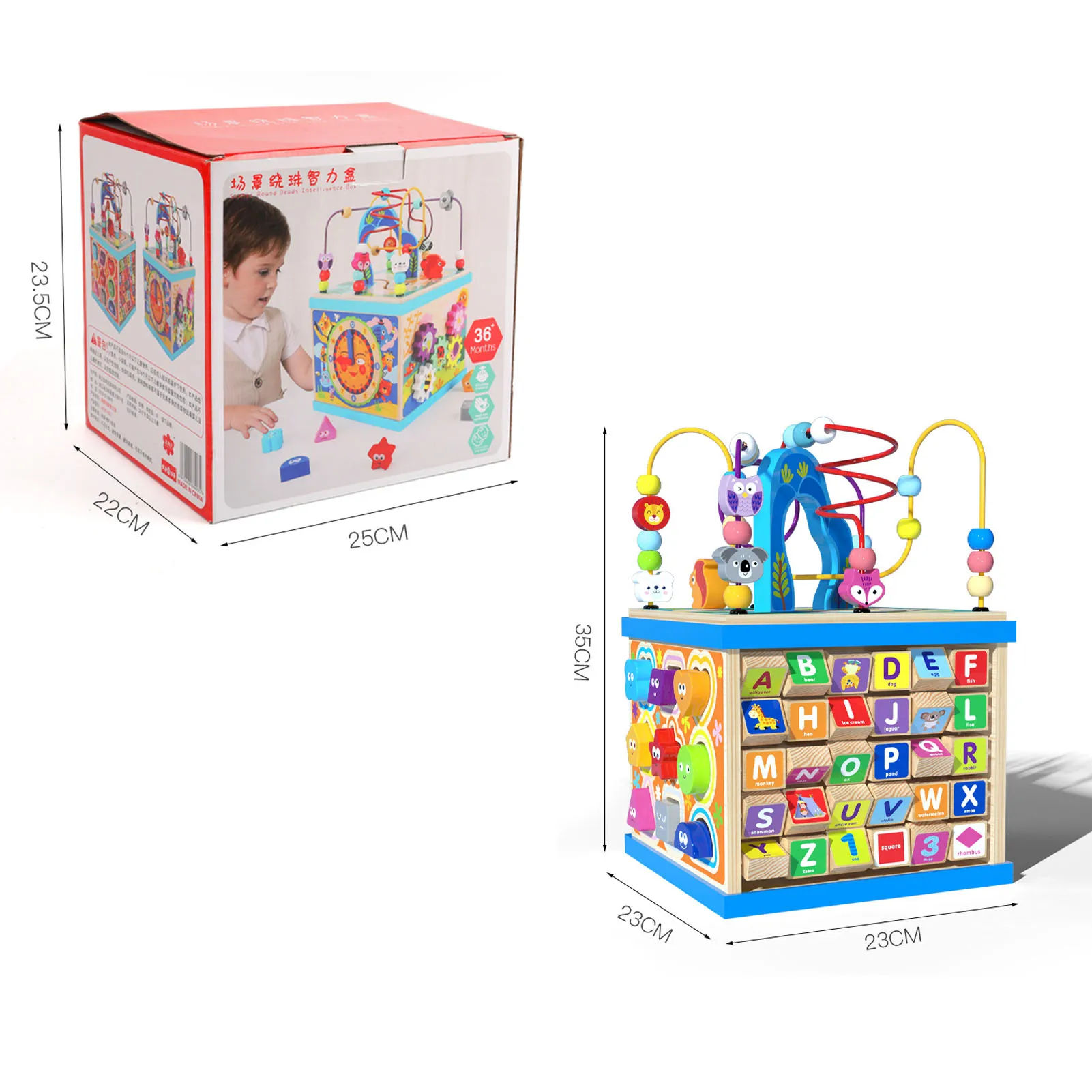 Wooden Bead Maze Activity Play Cube Activity Center Learn Puzzle Toy Colorful Wooden Bead Maze Roller Coaster Activity Cube Toys 2