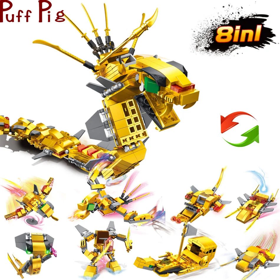 

8in1 724PCS Dragons Ninja Snake Gold Mech Building Block Toys Legoingly city Creator Action Figures Bricks Set For Children gift