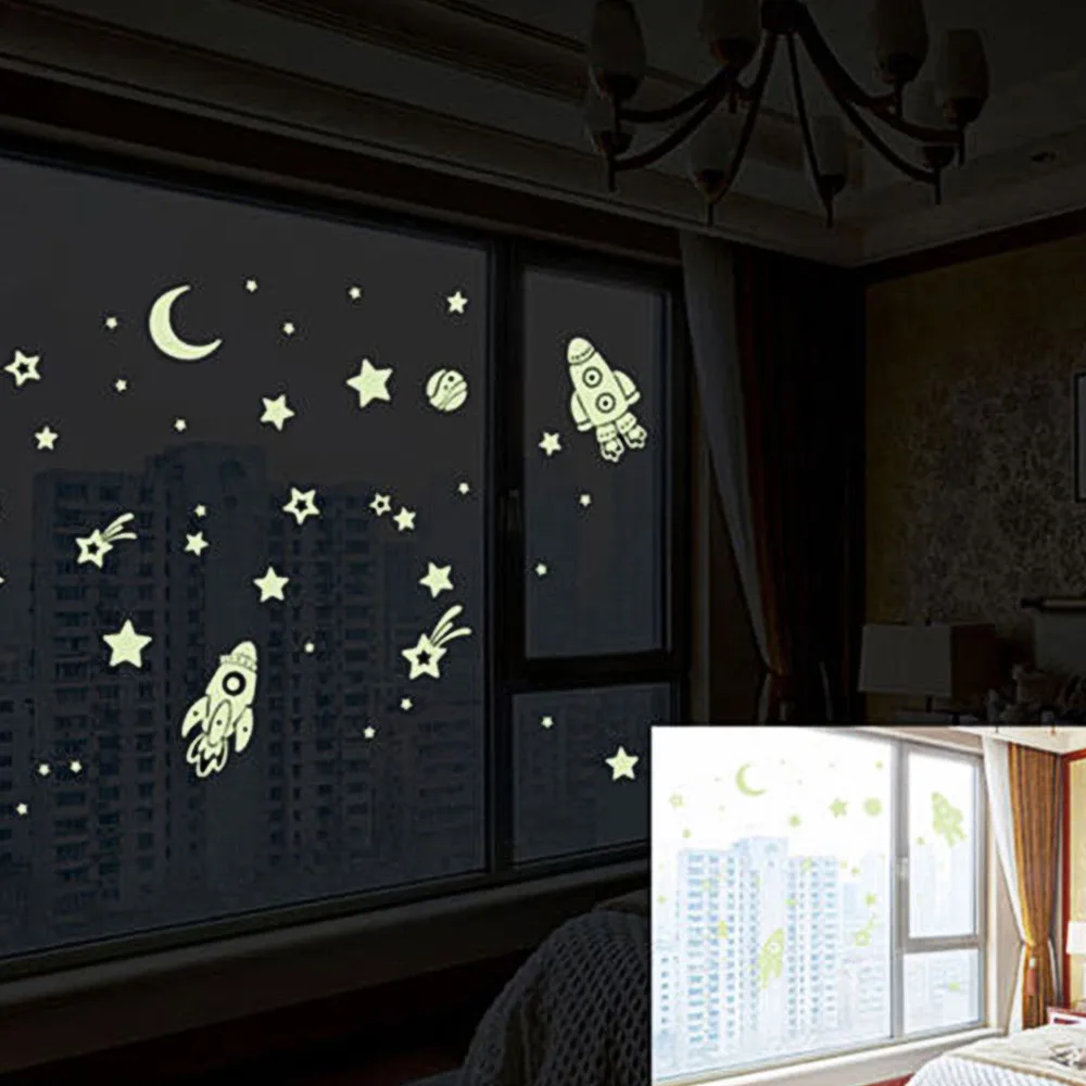 Светящаяся Космическая Звезда космический корабль 3D Наклейка на стену спальня