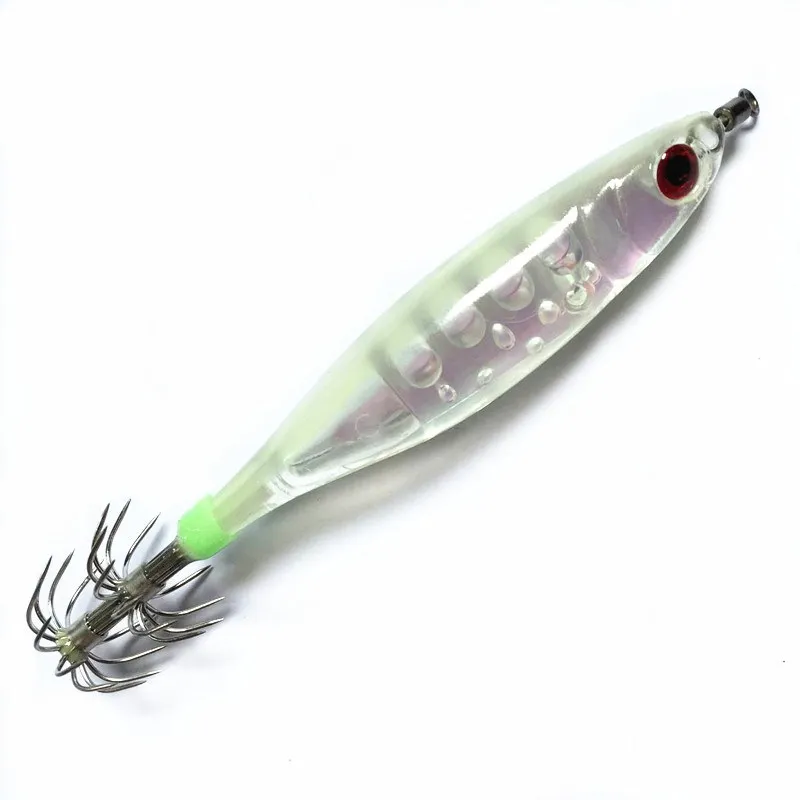 1Pcs Hard Fishing Lure Squid Hook Luminous Wobblers Jigs Octopus Cuttlefish Wood Shrimp Hard Baits 3D Eyes