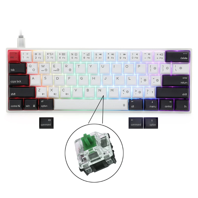 AK61 HotSwap Mechanical Keyboard Mini Portable Wired PBT Keycap Gateron Switch RGB Gaming Keyboard Designed for -Mac/Win