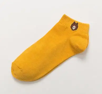 Десять пар носков с плюшевым мишкой, весна, лето и осень, тонкие корейские носки с милым плюшевым мишкой, текстура fem - Цвет: Цвет: желтый