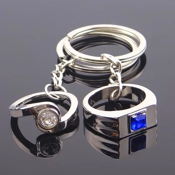 

FREE SHIPPING by FEDEX 100pairs/lot New Fashion A Pair of Rings Couple Keychains Metal Lovers Keyrings for Wedding Gifts