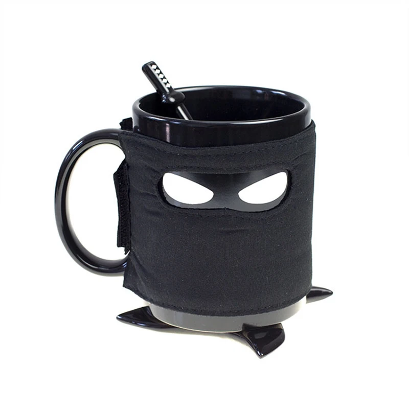 

Creative Ninja Mug,Black Mask Ceramic Cup With Spoon Sword Coffee Milk Tea Mugs Milk Coffee Tea Cup Mugs Drop shipping