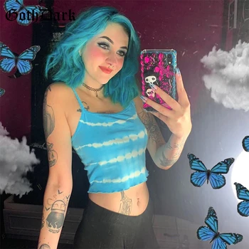 

Goth Dark Y2k Gothic Summer Crop Top For Women 2020 Sleeveless Tie Dye Blue E-girl Ruffles Tank Tops Bodycon Sexy Slim Camisole