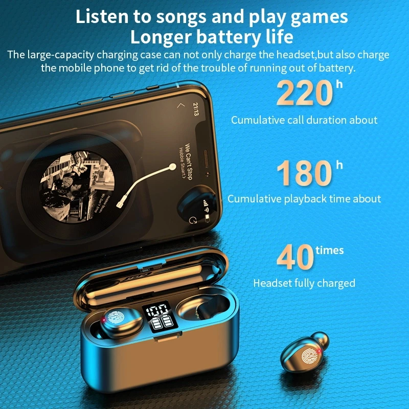 F9 TWS Wireless Headphone Bluetooth 5 1 Earbud In Ear Wireless Earphone With Charging Case Sports Gaming Headset Portable Power