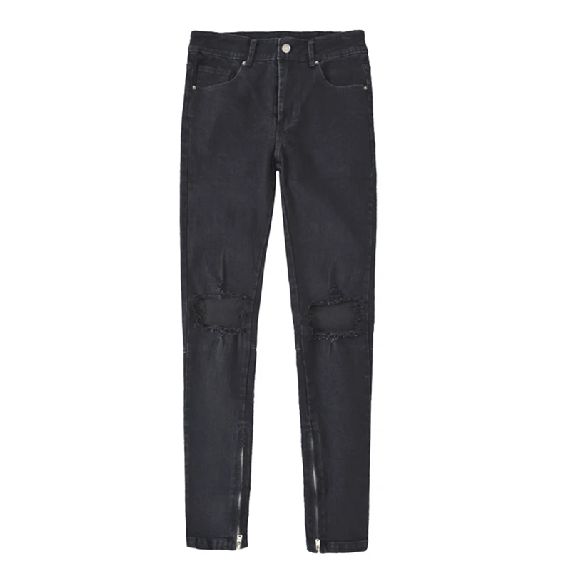 Autumn tide brand new high street stretch feet pants hole wash water trend tight wild casual black men's denim pantsPencil pants Autumn tide brand new high street stretch feet pants hole wash water trend tight wild casual black men's denim pantsPencil pants