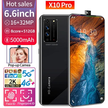 

6.6 Inch X10 Smartphone 8 +256 GB Android FullScreen Snapdragon 855 Face ID Dual Camera Smart Mobile Cell Phone Handset celular