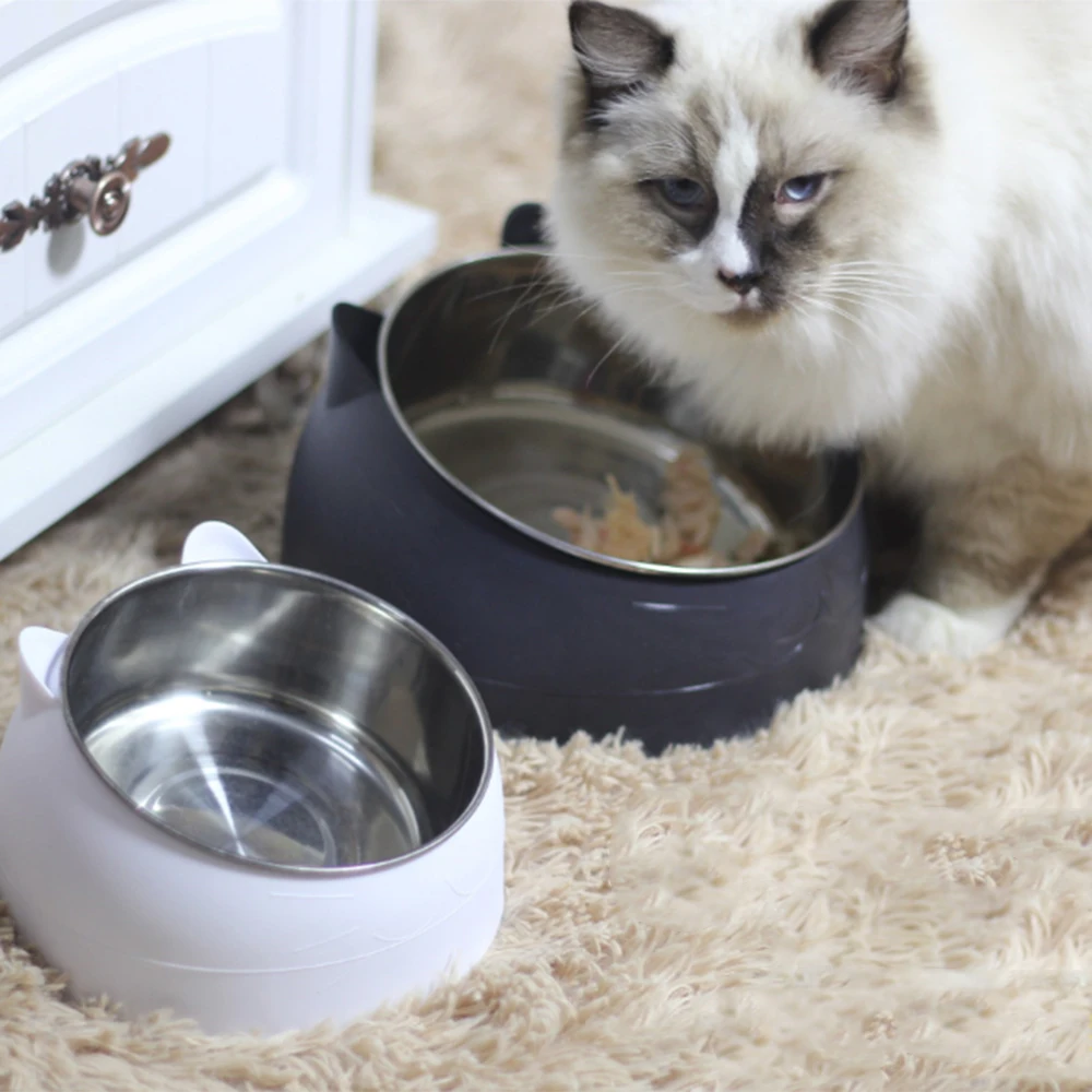 Pet кошачья миска под наклоном из нержавеющей стали для щенков кошки Еда пить воду