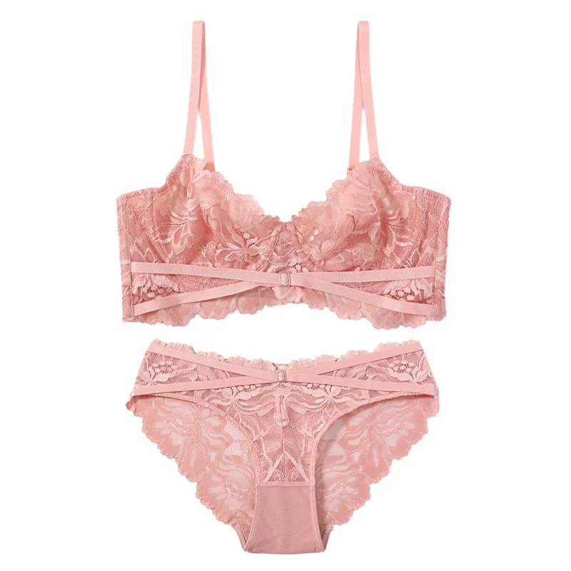 CINOON High Quality Bra Set Classic Bandage Lingerie Set Lace Embroidery Underwear Set Sexy Ultra-thin Cup Female Lingerie bra and panty Bra & Brief Sets