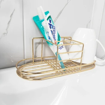 

Metal Wall Mounted Toothbrush Toothpaste Storage Rack Gargle Holder for Bathroom