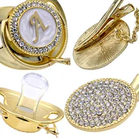 Pacifier Beads And Clips Gold Pacifier Holder BPA Free Silicone Infant Nipple Gold Bling Newborn Dummy Soother Chupete 2