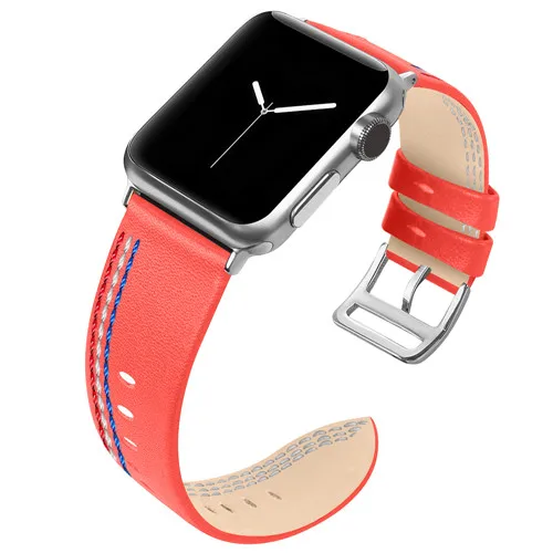 Кожаный ремешок для Apple Watch 42 мм для Iwatch серии 4 3 2 1 40 мм 44 мм сменный Браслет аксессуары для часов - Цвет ремешка: Coral red