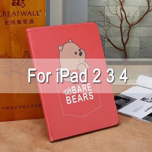 Ультра тонкий умный чехол с мультяшным медведем для iPad Air 1/2, iPad, подставка для iPad 234, iPad mini, автоматическое Пробуждение/выключение - Цвет: Red For pad 234