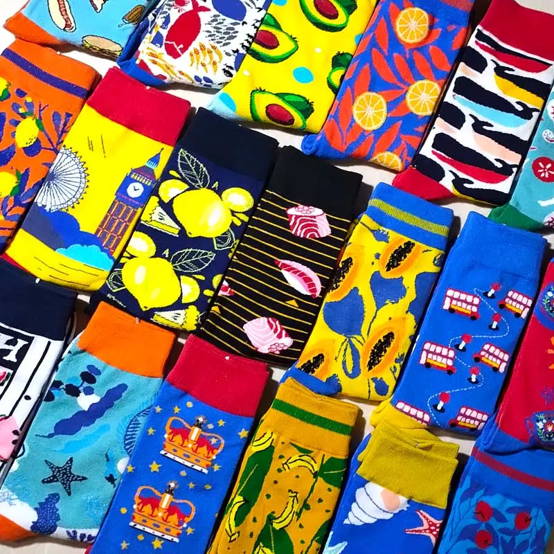 Цветные женские носки Harajuku, милые Мультяшные носки с фруктами, бананами, авокадо, лимонами, забавные носки для мужчин, унисекс, счастливые носки для скейтборда