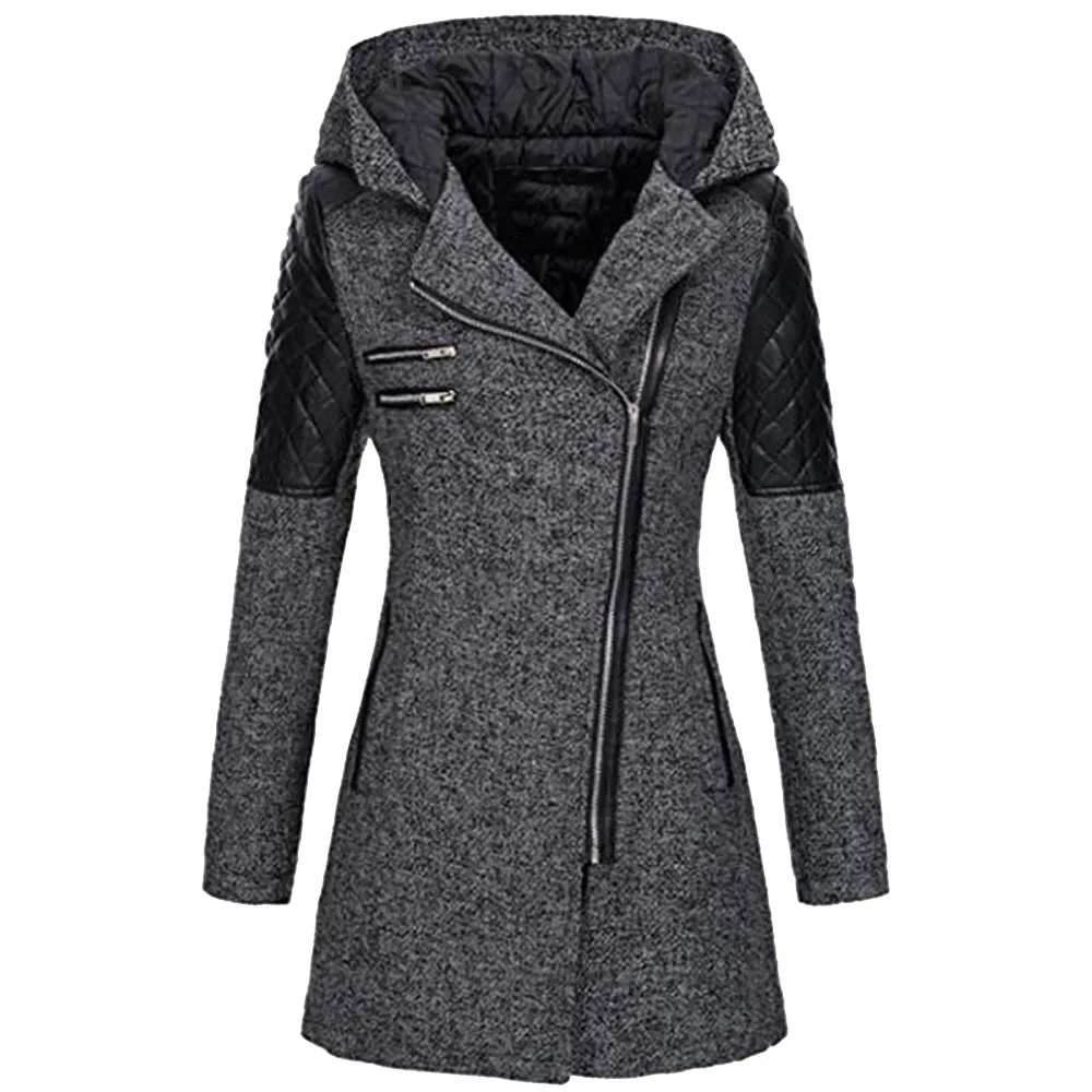 Wool Blends Coat Women Winter Warm Slim Jacket Thick Parka Overcoat Outwear Hooded Zipper Windbreaker Female Coat Plus Size#45