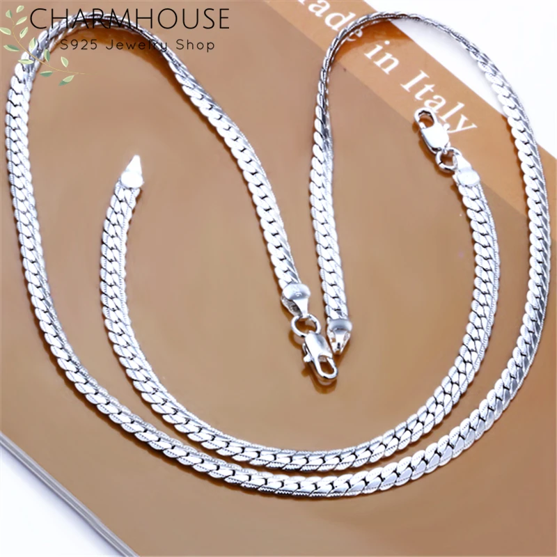 Charmhouse серебро 925 ювелирные наборы для мужчин 5 мм звено цепи ожерелье браслет колье Pulseira 2 шт набор бижутерии Bijoux