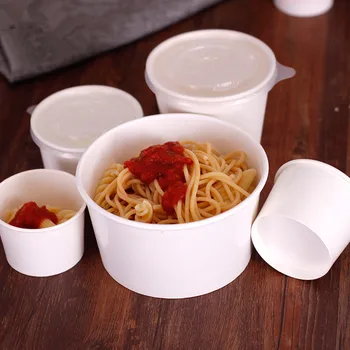 

50pcs Pure white disposable paper cup 150ml 250ml 500ml small pudding ice cream jelly salad soup packaging cups with lid
