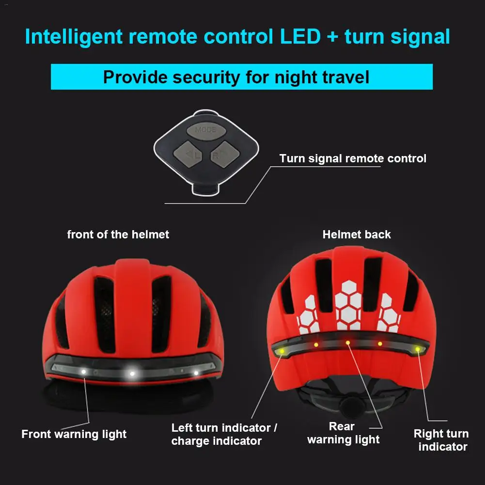 Unisex Bicycle Helmet EPS Adult Cycling Helmet Head Protective Equipment Remote Control Front Rear Indicator Light Safety Helmet