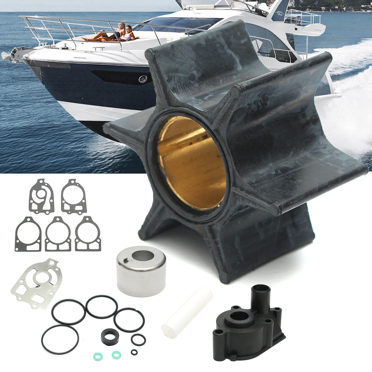

for Mercury Mercruiser Alpha 1 46-96148T8 Mariner Water Pump Impeller Repair Kit Rubber + Metal Wear Plate Gaskets O-rings