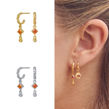 

Aide 925 Sterling Silver Twist Stud Earrings Piercing C Shape Colorful Rhinestone Long Tassel Pendant Earring Jewelry Cерьги