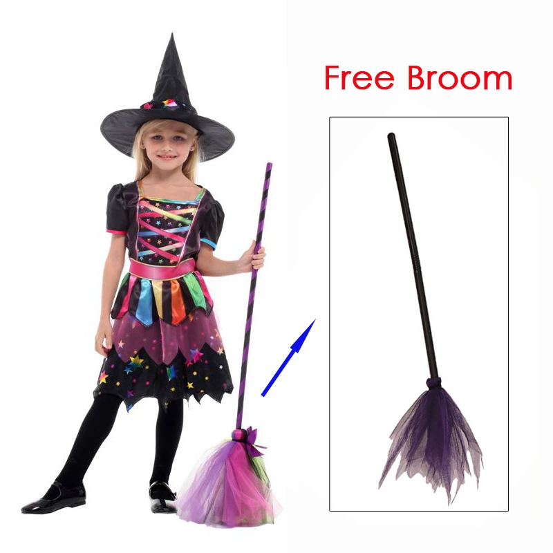 

Umorden Rainbow Star Witch Girl Costume Dress for Girls Kids Child Size 4-6T With Broom