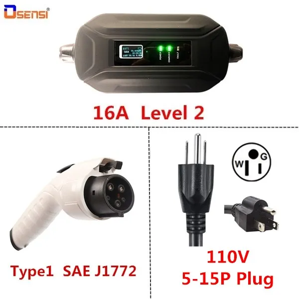 OSENSI SAE J1772 портативное EV быстрое зарядное устройство 16А 110 В домашняя зарядная станция для электромобиля тип 1 для зарядки электромобиля - Цвет: Type1 16A 110V