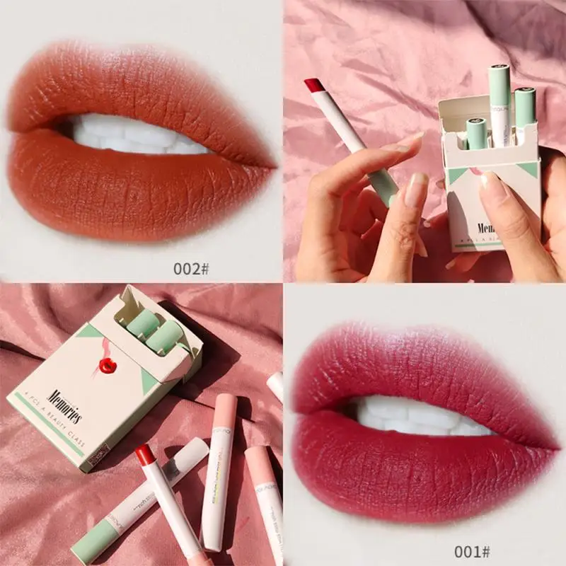 

4pcs/set Cigarette Lipstick Not Easy To Discolor Waterproof Lip Makeup Glamour Imprint Lipstick Set Smoke Tube Lipstick NEW PTCS
