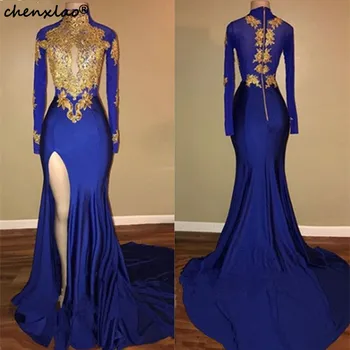 

Blue Mermaid Evening Dress Sexy High Split Long Evening Mermaid Satin Dress Formal Party Gowns vestido de festa Longo