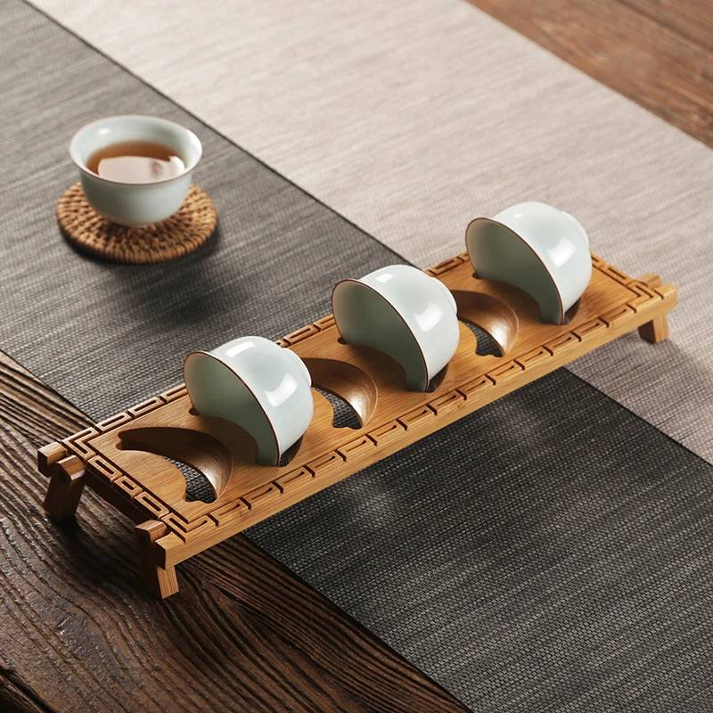 Chinese Bamboo Teacup Holder Drainboard Rack Kung Fu Tea Set Storage Accessory 