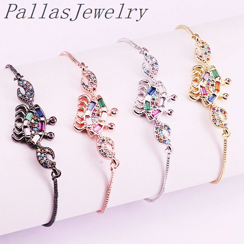 10 шт. модные радужные кристаллы CZ микро проложить Краб звено Браслеты Красочные циркония Леди Девушка Ювелирные изделия Подарки