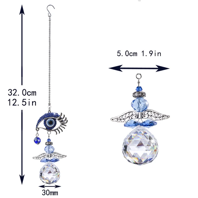 H&D Crystal Angel Suncatcher Török ​​Kék Gonosz Szem Szivárványkészítő Fengshui Lakberendezés Szerencsés Védelmi Házi Ajándék - Image 6
