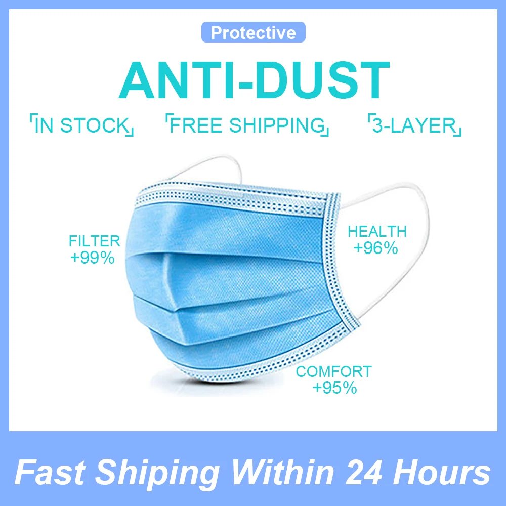 

50pcs Disposable 3 Layer Mask Safe and Breathable anti Dust proof Filter mask Non-woven Meltblown cloth Protective Mask In stock