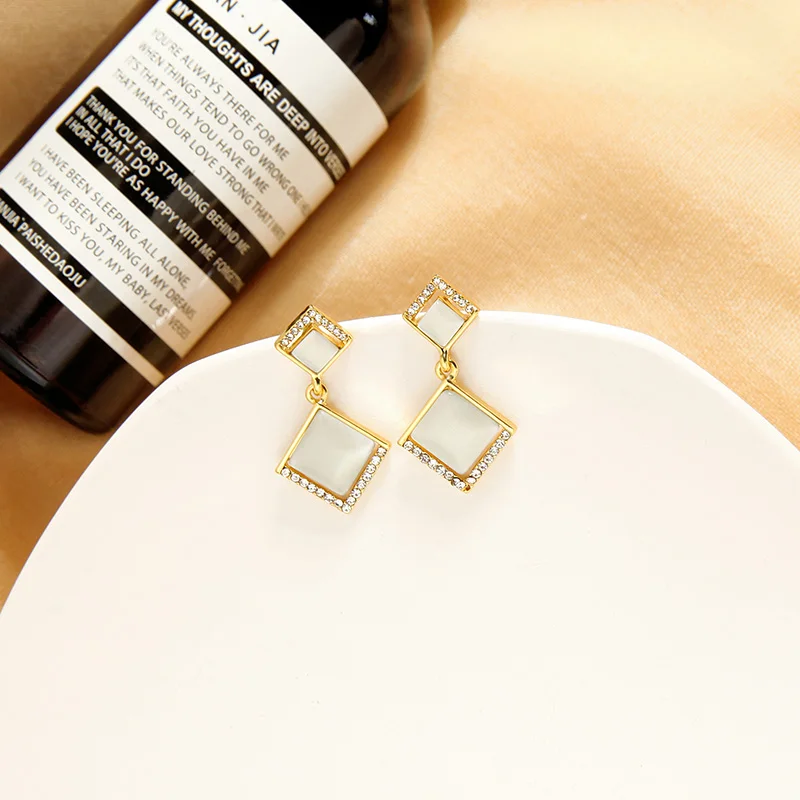 kissme Unique Square Opal Drop Earrings For Women Gifts Delicate Crystal Gold Color Alloy Earrings Fashion Jewelry Accessories