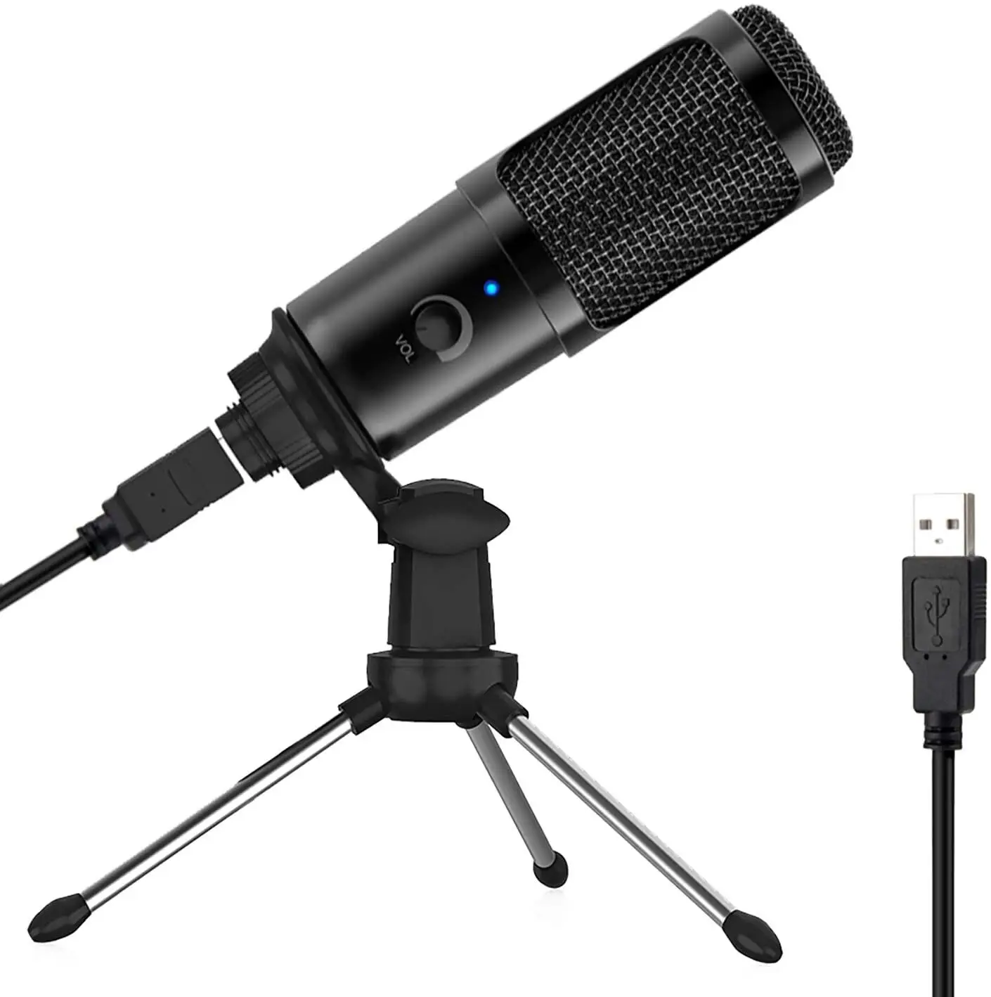 Micro de Jeu piaceto Microphone USB de Bureau Vocal pour Ordinateur Portable PC 