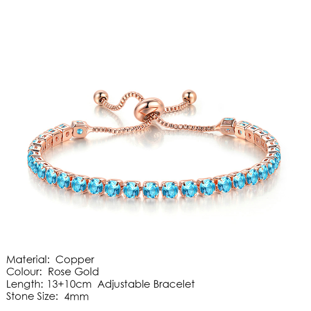 Luxury Adjustable Tennis Bracelets For Women Christmas Gift Rainbow Zircon Rose Gold Color Chain Jewelry Korean H056