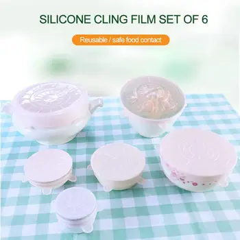 

6 Pack Silicone Elastic Stretchable Lid Reusable Seal Keep Fresh Sealed Bowl Elastic Wrapping Paper Cover Kitchen Cookware