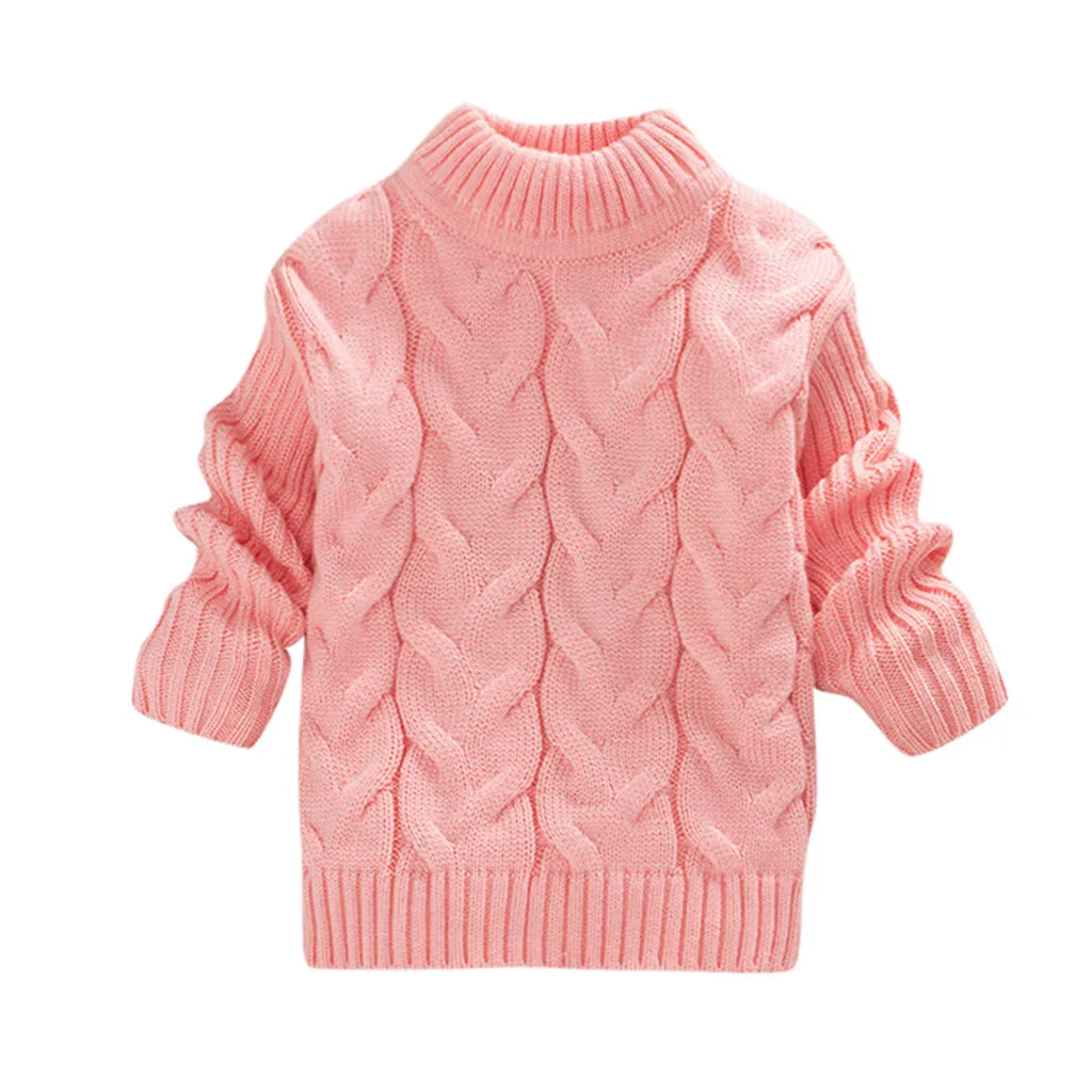 Свитер для малышей; топы для девочек; Рождественский теплый свитер с оленем; вязаная футболка с длинными рукавами; теплая однотонная одежда с оборками - Цвет: Pink 2