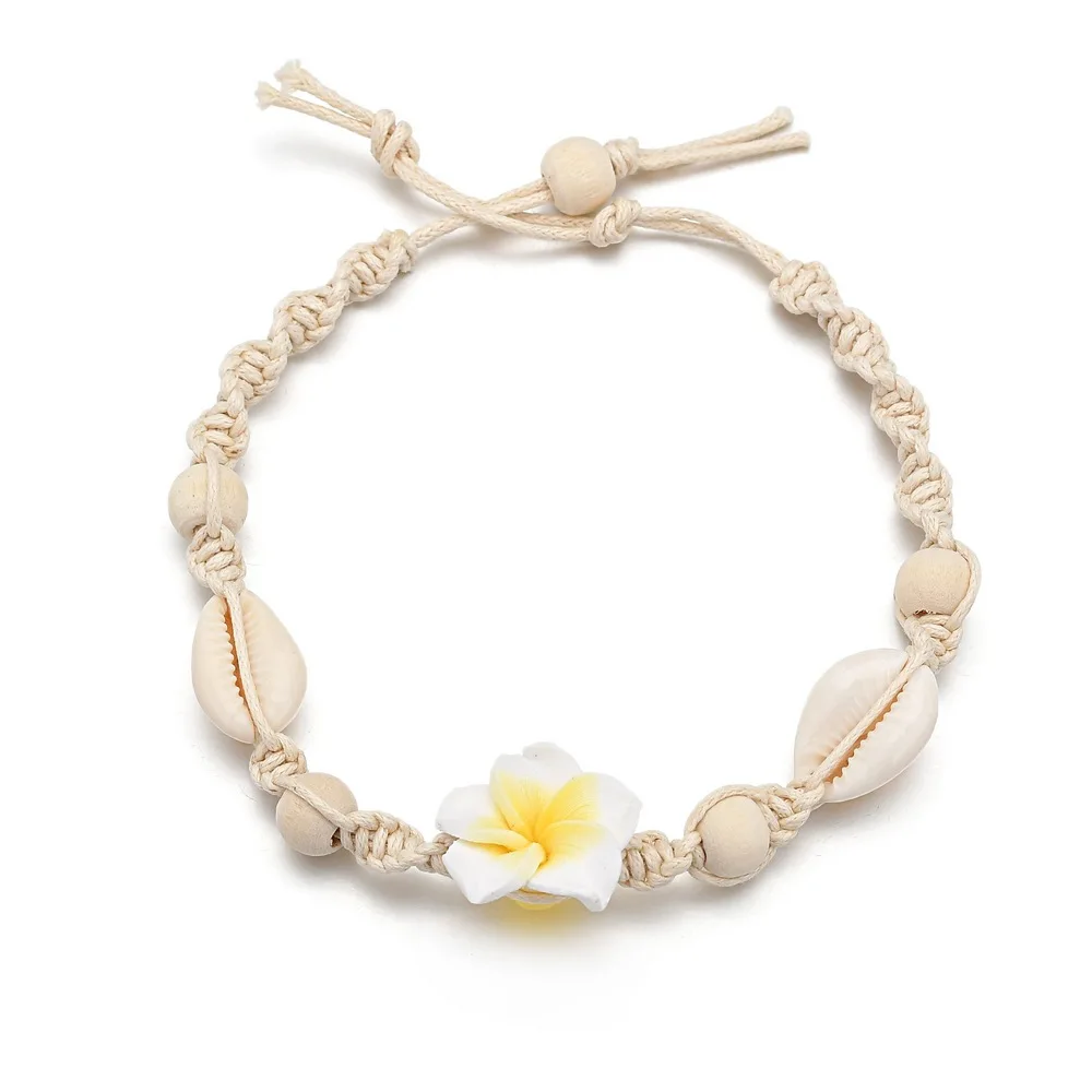 

Bohemian Summer Beach SeaShell Soft Pottery Flowers Anklet Bracelet Hand-woven Conch Cowrie Barefoot Ankle For Women Jewelry