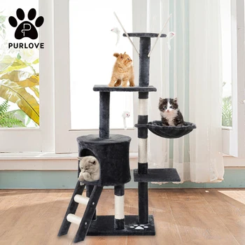 

High Quality Chipboard 146cm Cat Tree Tower Activity Centre with Scratching Posts Cat Climbing Tower Tree Furniture